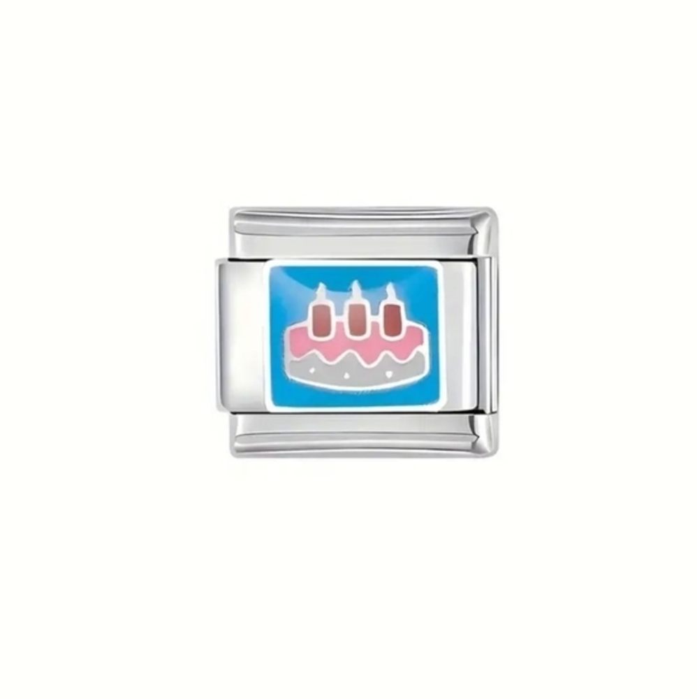 Italian Charmlink Happy Birthday Cake‎ Dessert Food for Charm Bracelet 9mm